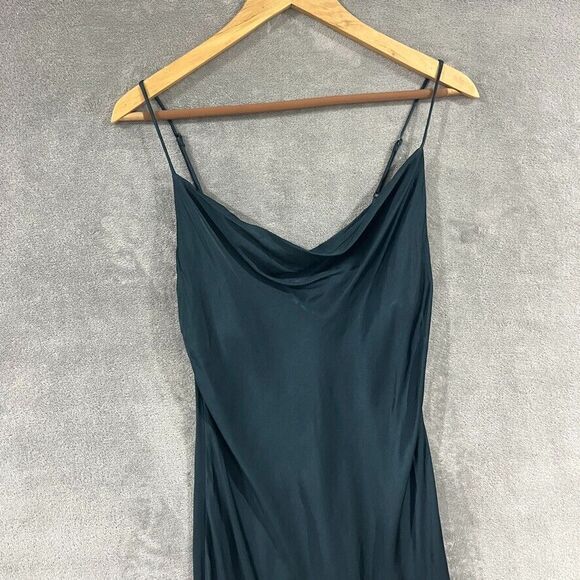 Zara Women's Emerald Green Cowl Neck Slip Satin Midi Dress Sleeveless Size Small - Picture 2 of 8